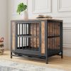 Dog Crate Furniture, Wooden Dog Crate Table, 27.48" Dog Kennel with 2 Sliding Doors and Thick Iron Door Frame