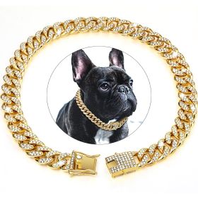 Dog Chain Crystal Artificial Diamondoid Dog Collar Walking Metal Chain Collar With Secure Buckle (Color: Golden, size: XS)