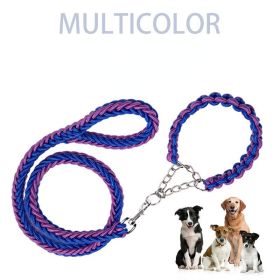 Eight-strand nylon braided dog collar leash dog chain impact blasting chain pet leash (Specification (L * W): M, colour: Blue and black)