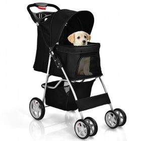 Simple Desight Foldable 4-Wheel Pet Stroller With Storage Basket (Type: Pets, Color: Black)