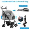 4 Wheels Pet Stroller Foldable Carrier Strolling Cart Travel Jogger Pet Stroller with Removable Liner Storage Basket for Dog Cat